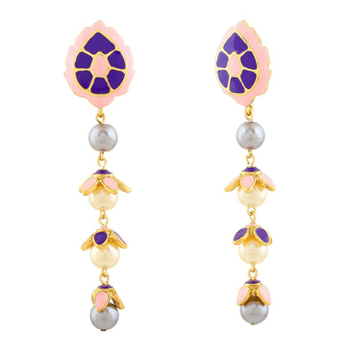 Estele Gold Plated Astonishing Drop Earrings with Pearls for Women