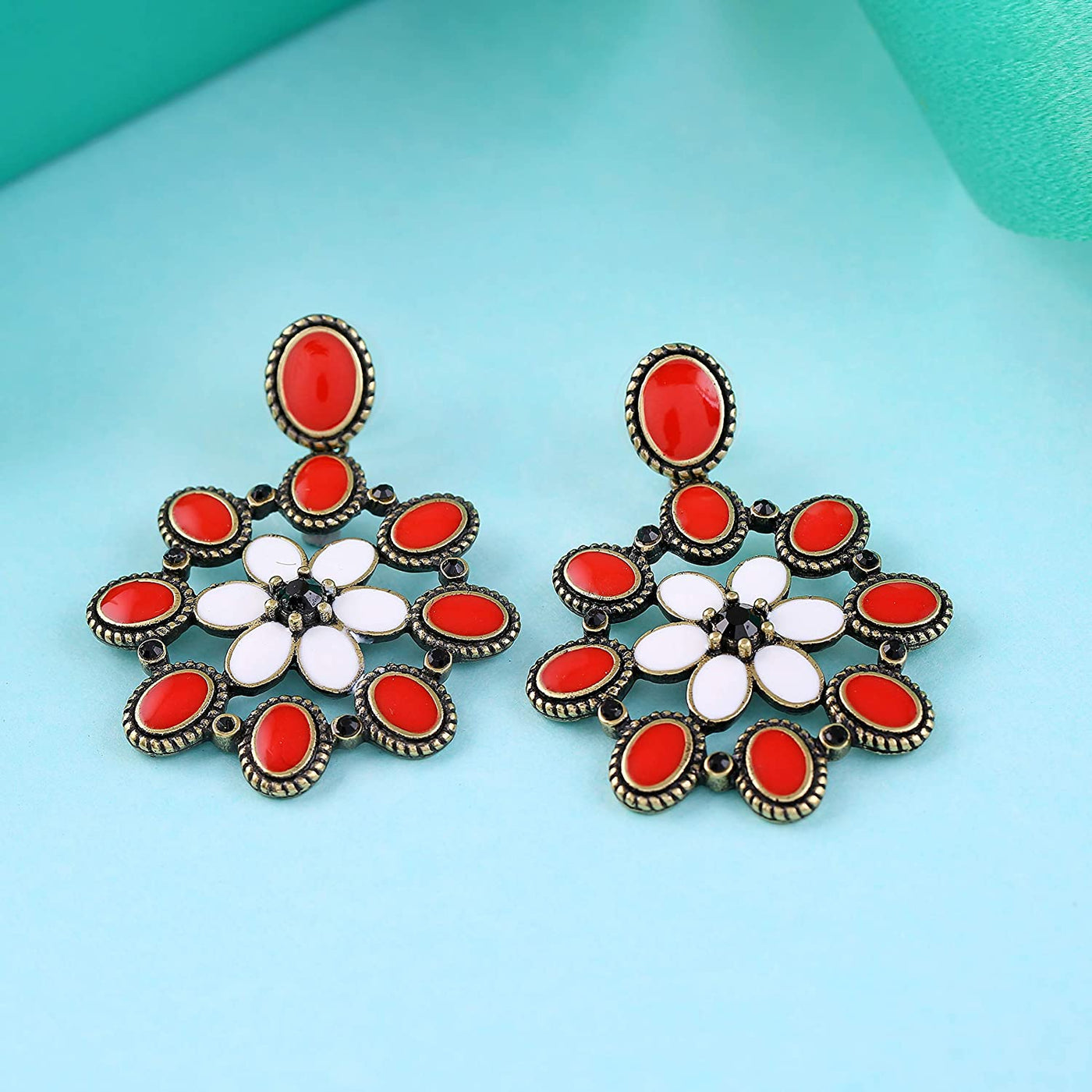 Estele red flower fancy stylish hanging earrings for women