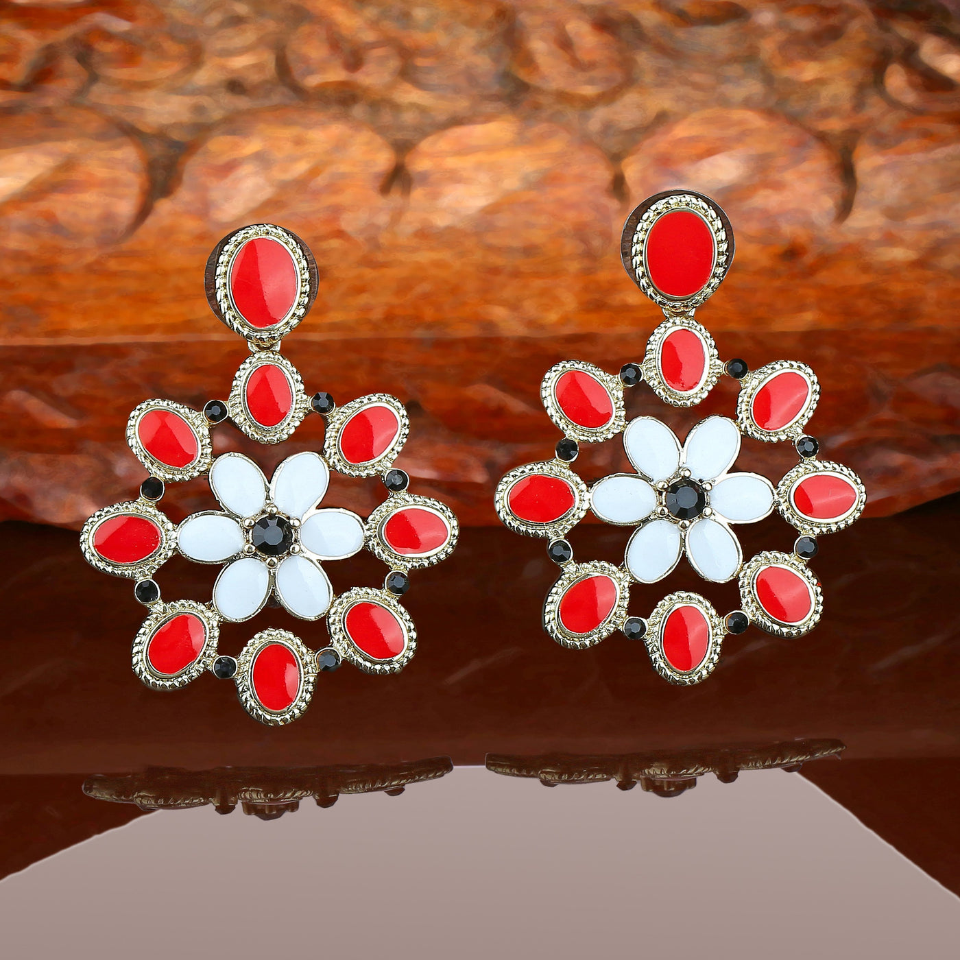 Estele red flower fancy stylish hanging earrings for women