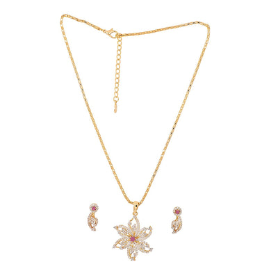 Estele - 24CT gold plated flower Pendant set with Austrian Crystals and ruby stones