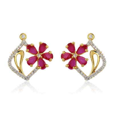 Estele Valentine Gift for Girlfriend American Diamond Flower Bunch Stud Earrings
