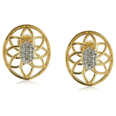 Estele  Gold Plated Round with FlowerTwirl Stud Earrings for women