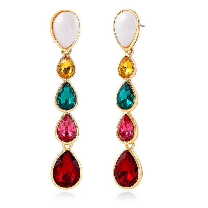 Gift Multicolour Gemstone Crystals Drop Earrings