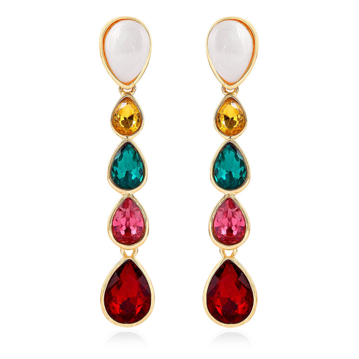 Gift Multicolour Gemstone Crystals Drop Earrings