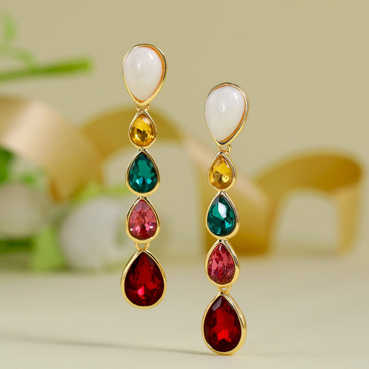 Gift Multicolour Gemstone Crystals Drop Earrings