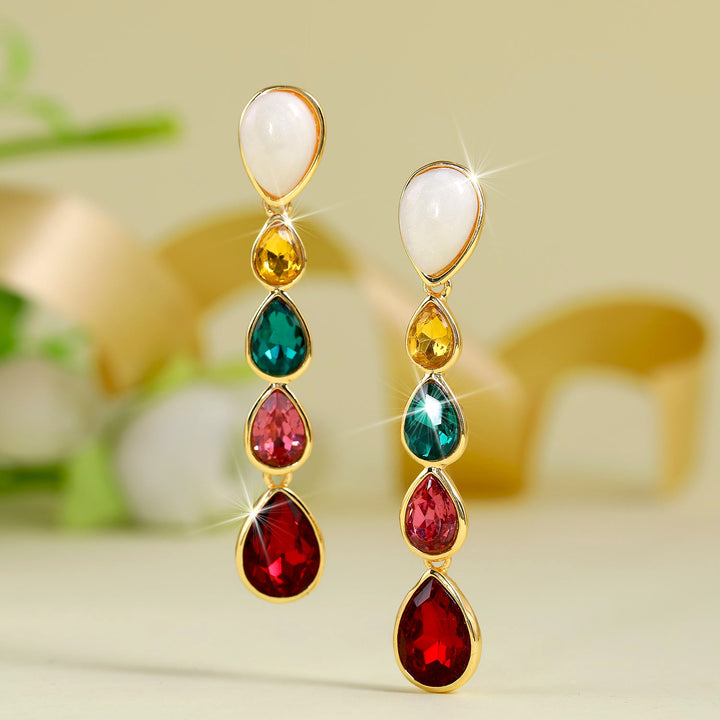Gift Multicolour Gemstone Crystals Drop Earrings