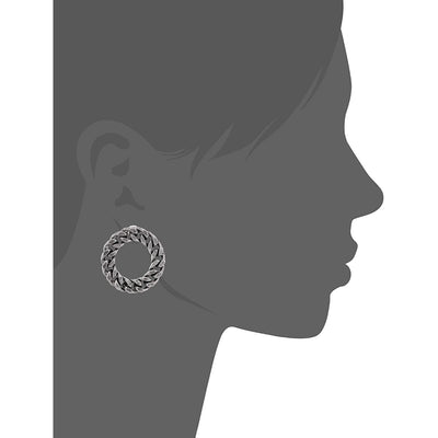 Estele Oxidized Silver Plated Designer Chain mail hoop Stud Earrings for women