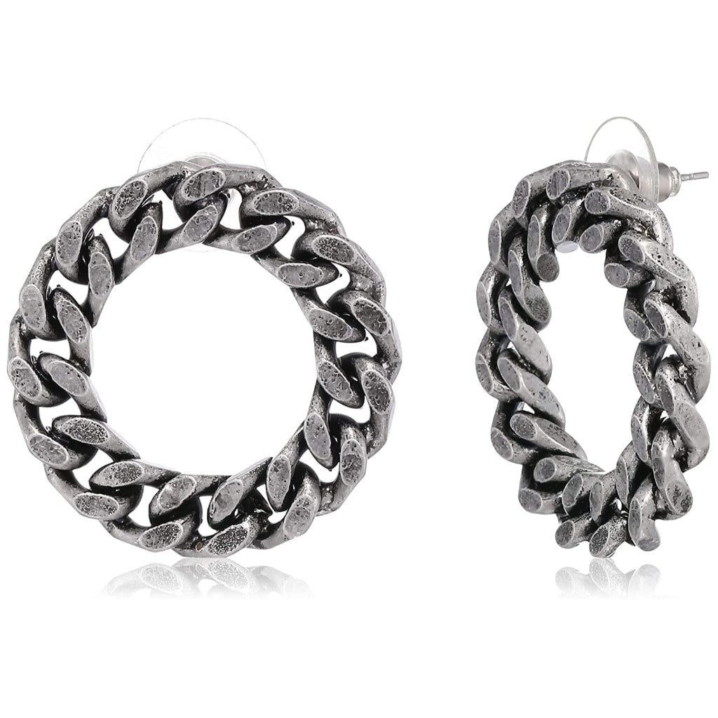Estele Oxidized Silver Plated Designer Chain mail hoop Stud Earrings for women