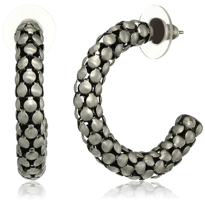 Estele Silver Colour and Textured Cxidised Earrings for Women