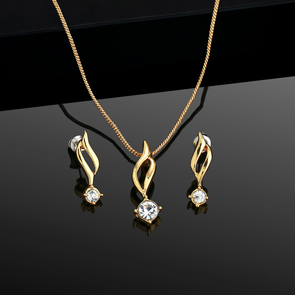 Gold Plated Solitaire Necklace Set with American Diamonds – Estele