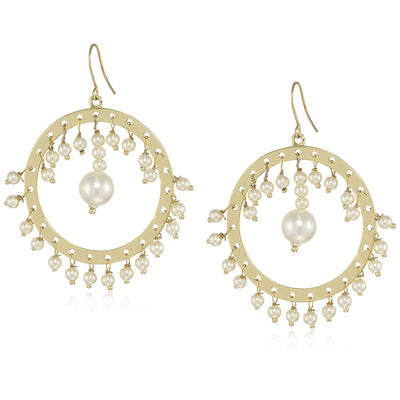 Estele Gold Plated Pearl Chandbali Hoop Earring for Women