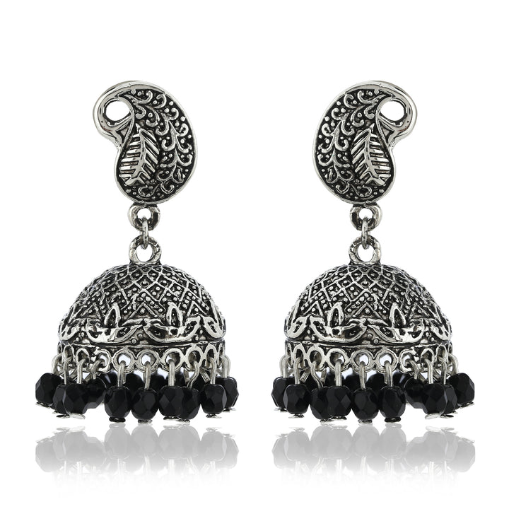 Oxidised Black Beads Jhumki