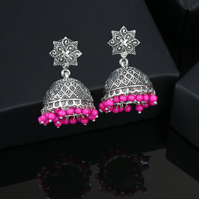 Oxidised Pink Beads Jhumki