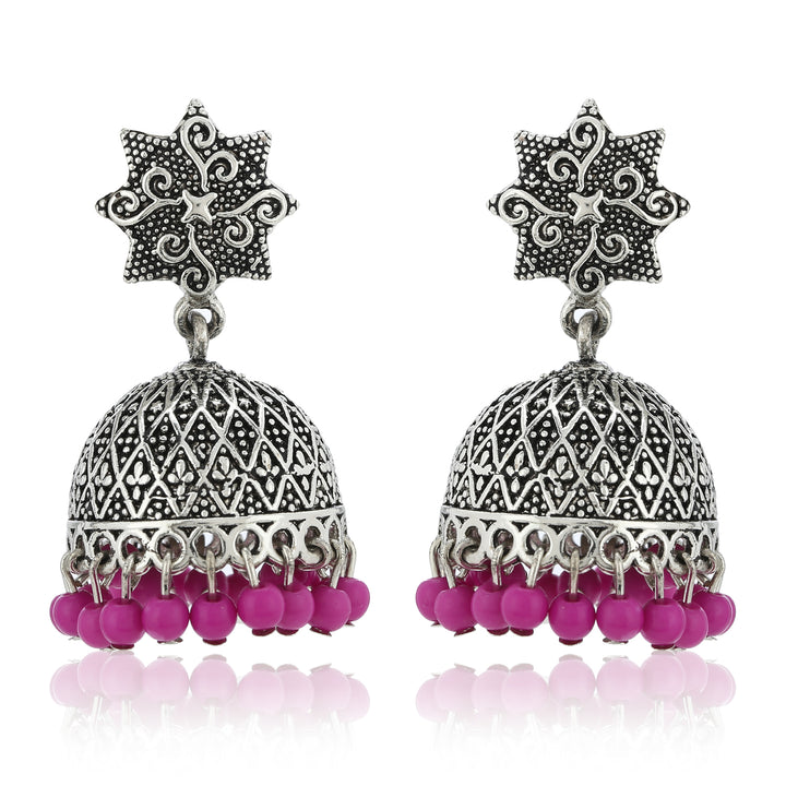Oxidised Pink Beads Jhumki