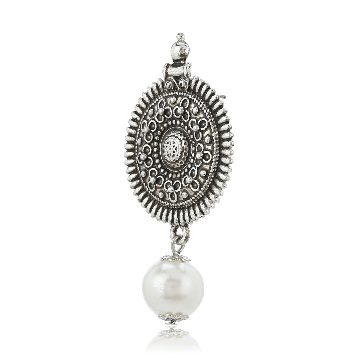 Estele Oxidized Silver Plated Sun Shape With White Pearl Drop earrings for Women, Girls