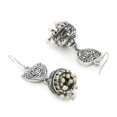 White drop beads Jhumka Earrings