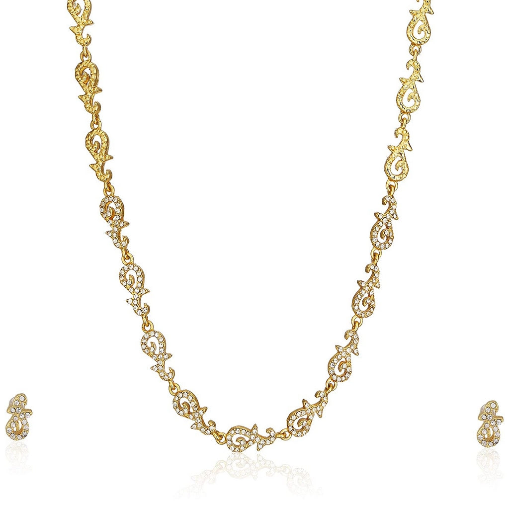 Estele 24 Kt Rose Gold Plated CZ Pearl Swan Necklace Set for Women