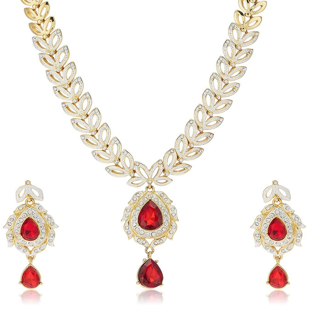 Estele 24 KT Gold Plated Trendy and Fancy Designer Necklace Set with Ruby Stone for Women