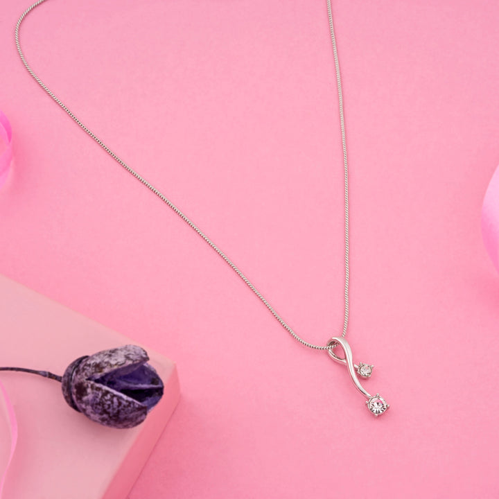 Estele RHODIUM plated Simple elegant design pendant with white stone for women