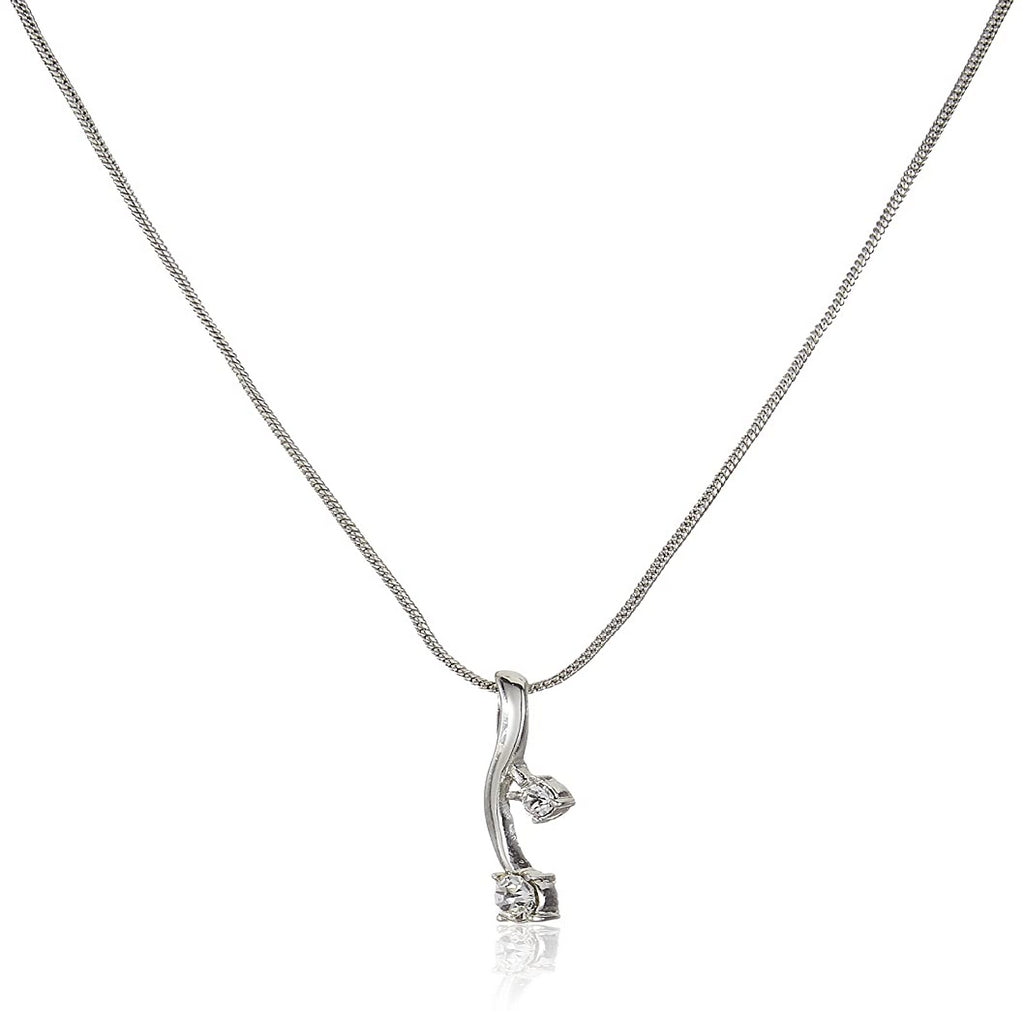 Estele RHODIUM plated Simple elegant design pendant with white stone for women