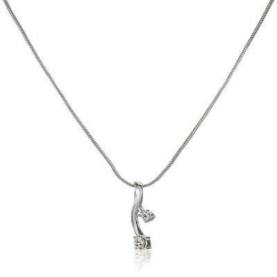 Estele RHODIUM  plated Simple elegant design pendant with white  stone  for women