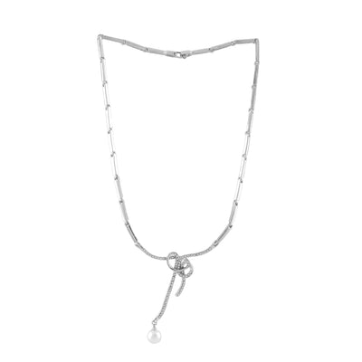 Estele Rhodium Plated Beautiful Bowline Necklace Set with Crystals for Women