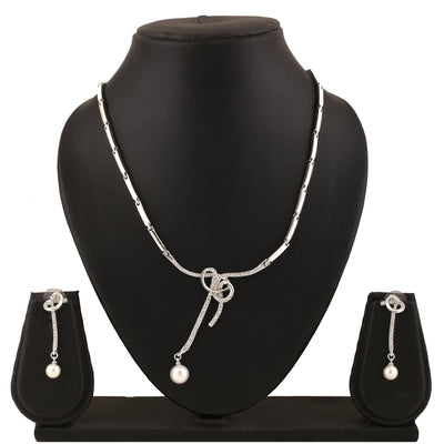 Estele Rhodium Plated Beautiful Bowline Necklace Set with Crystals for Women