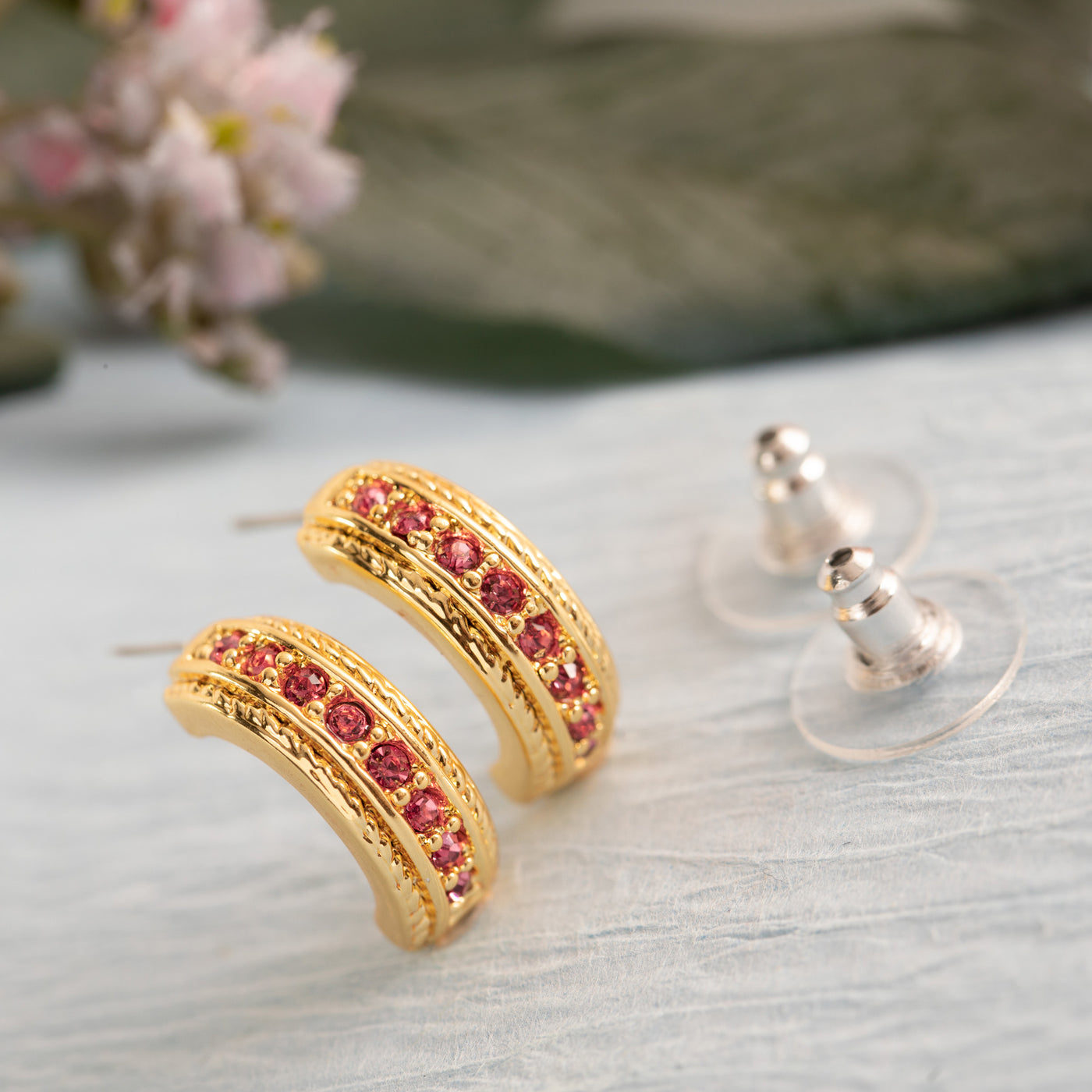 Candy Crystal Collection Gold Plated Pink Crystal Stud Earrings