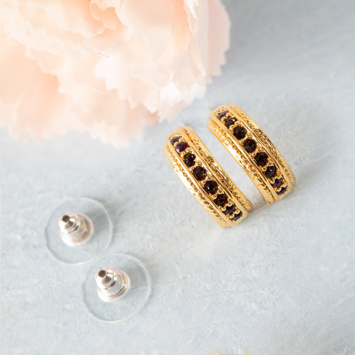 Candy Crystal Collection Gold Plated Magenta Crystal Stud Earrings