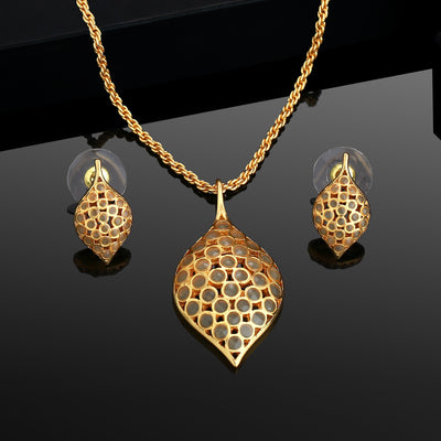 Gold Tone Plated Pendent Set With Earrings