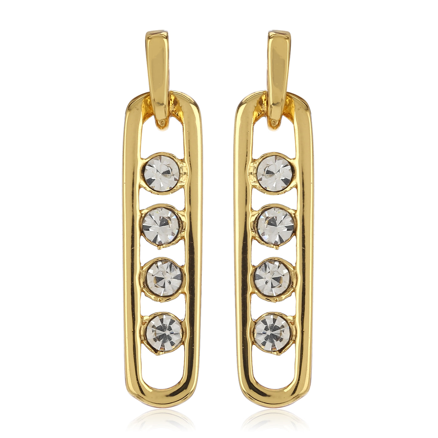 ESTELE gold plated White Crystal Stone Pendent Set with Earrings
