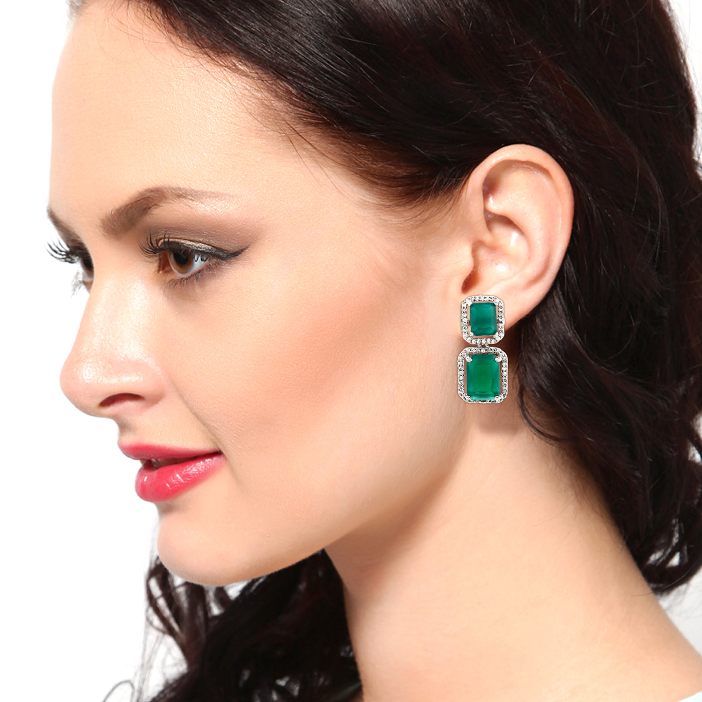 3mm Round Lab Emerald Half Bezel Stud Earrings
