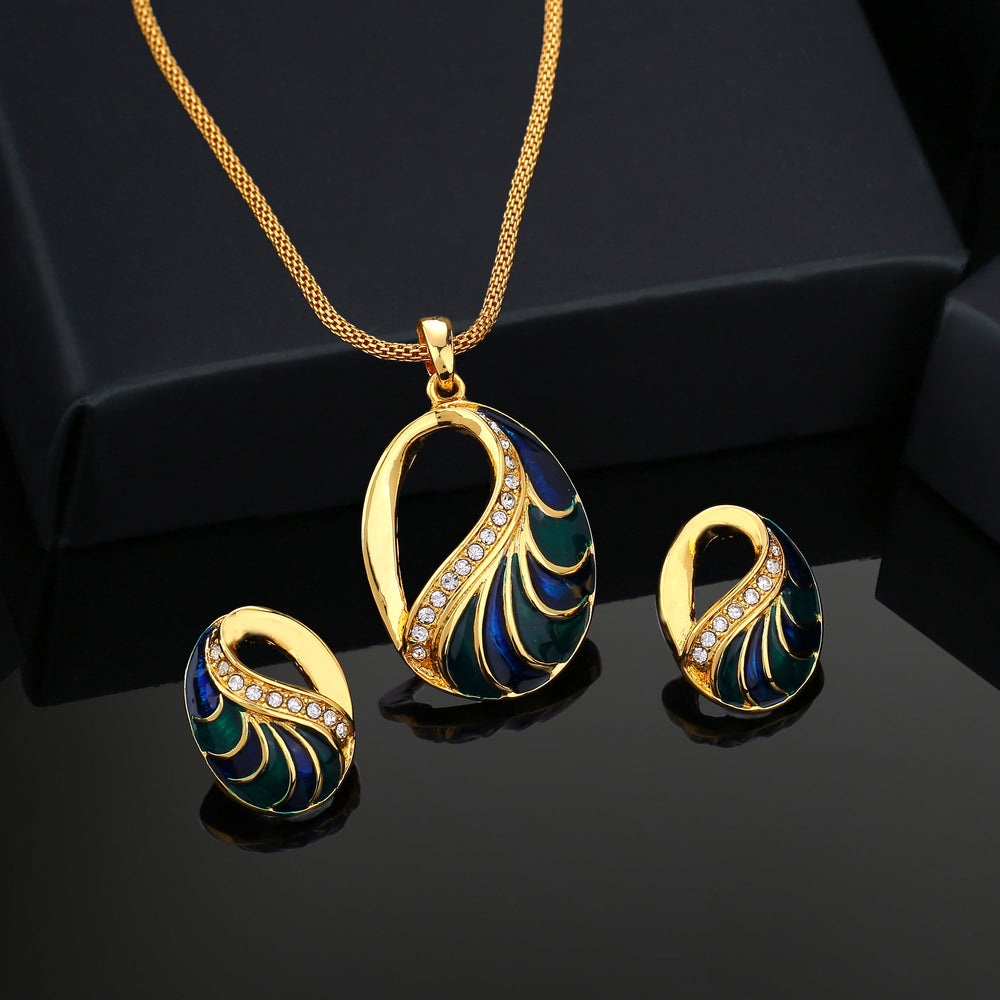 Buy Estele Gold Plated Oval Designer Necklace Set with Crystals