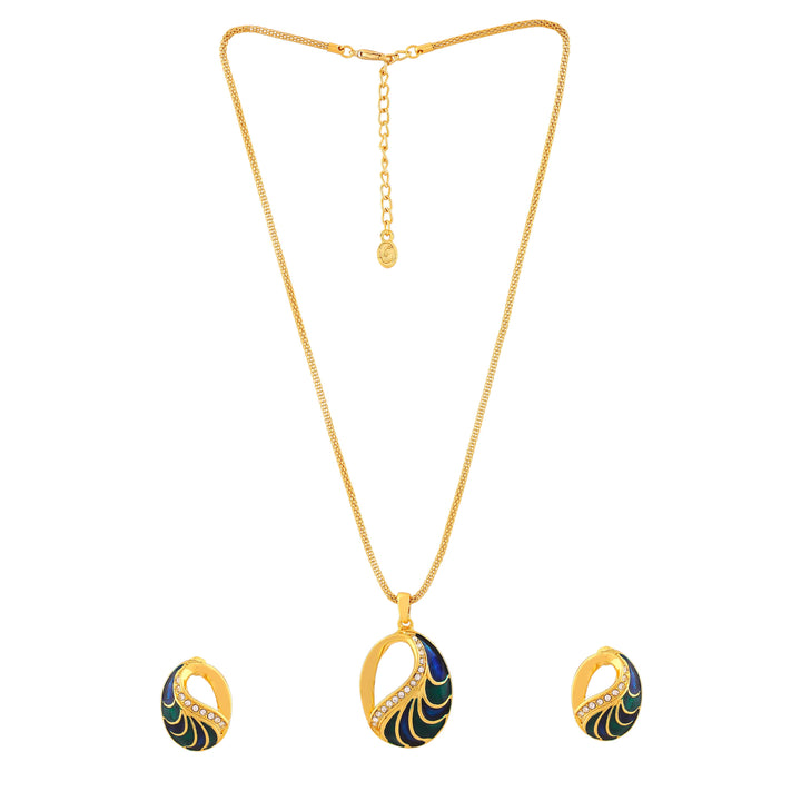 Estele Gold Plated Oval Designer Necklace Set with Crystals for Women