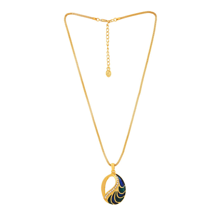 Estele Gold Plated Oval Designer Necklace Set with Crystals for Women