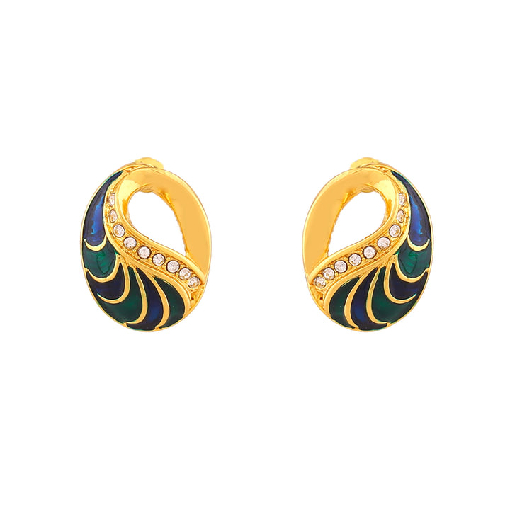 Estele Gold Plated Oval Designer Necklace Set with Crystals for Women