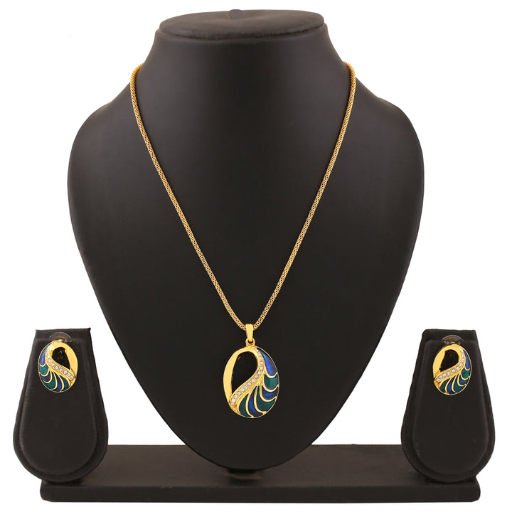 Estele Gold Plated Oval Designer Necklace Set with Crystals for Women