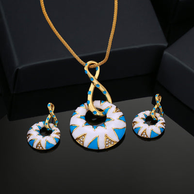 Estele Gold plated Circular Necklace Set with Austrian Crystals & Enamel for Women