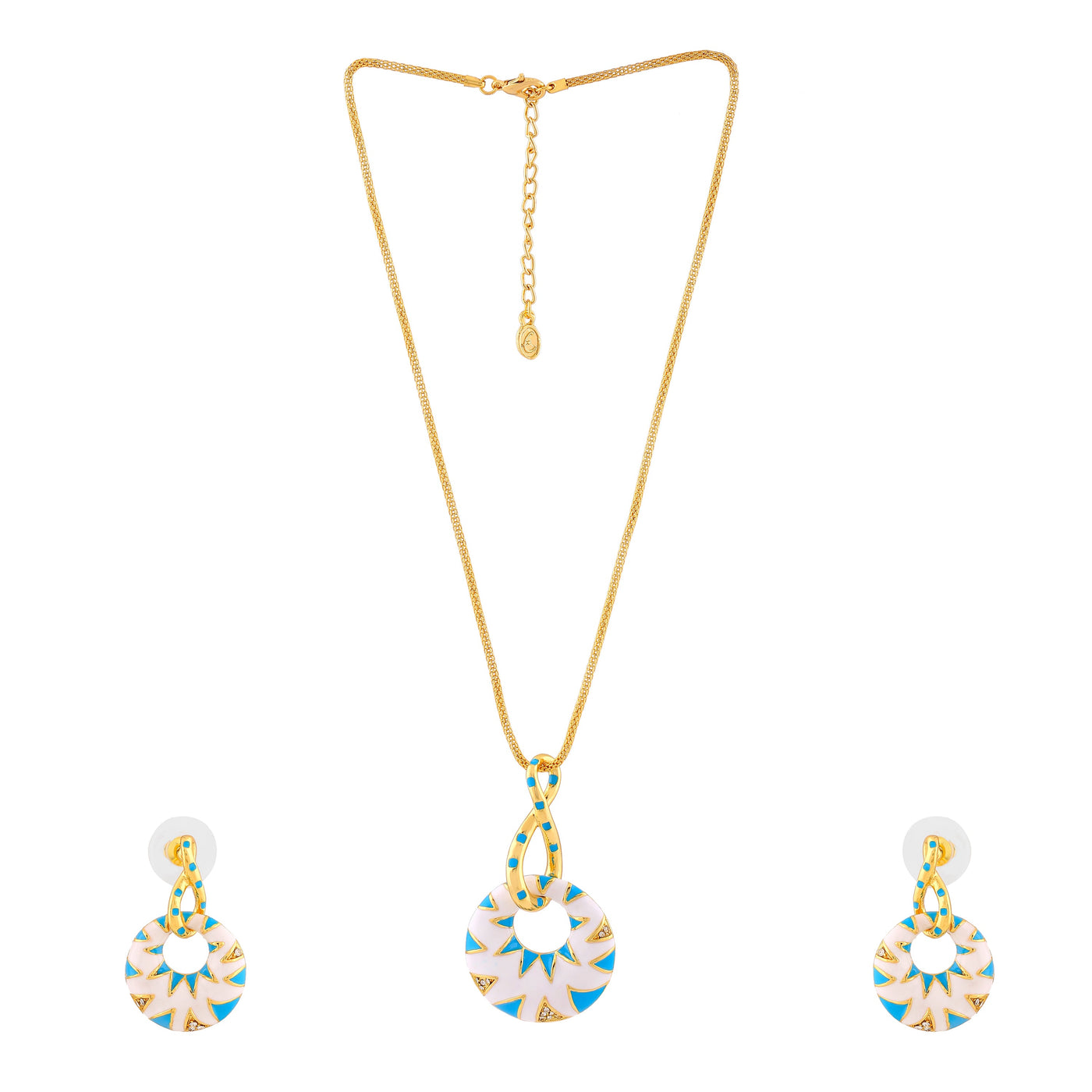 Estele Gold plated Circular Necklace Set with Austrian Crystals & Enamel for Women