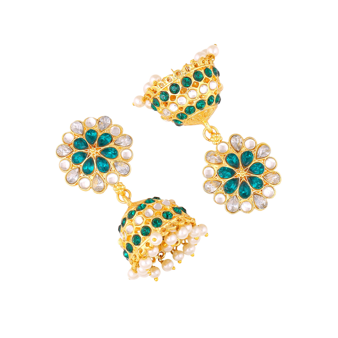 Estele Gold Plated Traditional Flower Designer Meenakari Jhumka Earrings With Pearls For Women