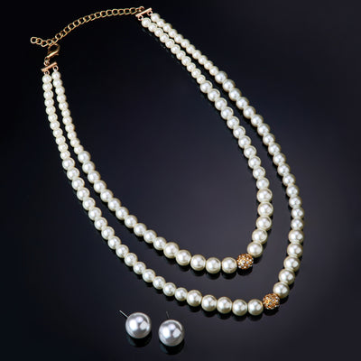 Estele Gold Plated Gorgeous Double Line Pearl Necklace Set for Women
