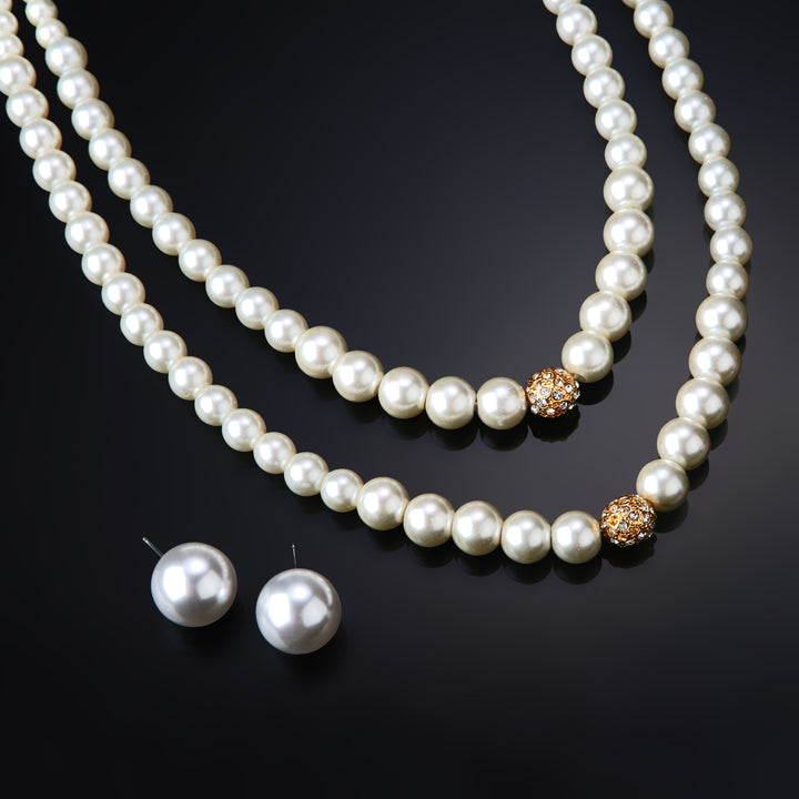 Estele Gold Plated Gorgeous Double Line Pearl Necklace Set for Women