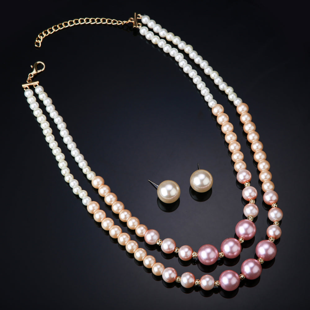 Estele Gold Plated Ravishing Double Line Pearl Necklace Set for Women