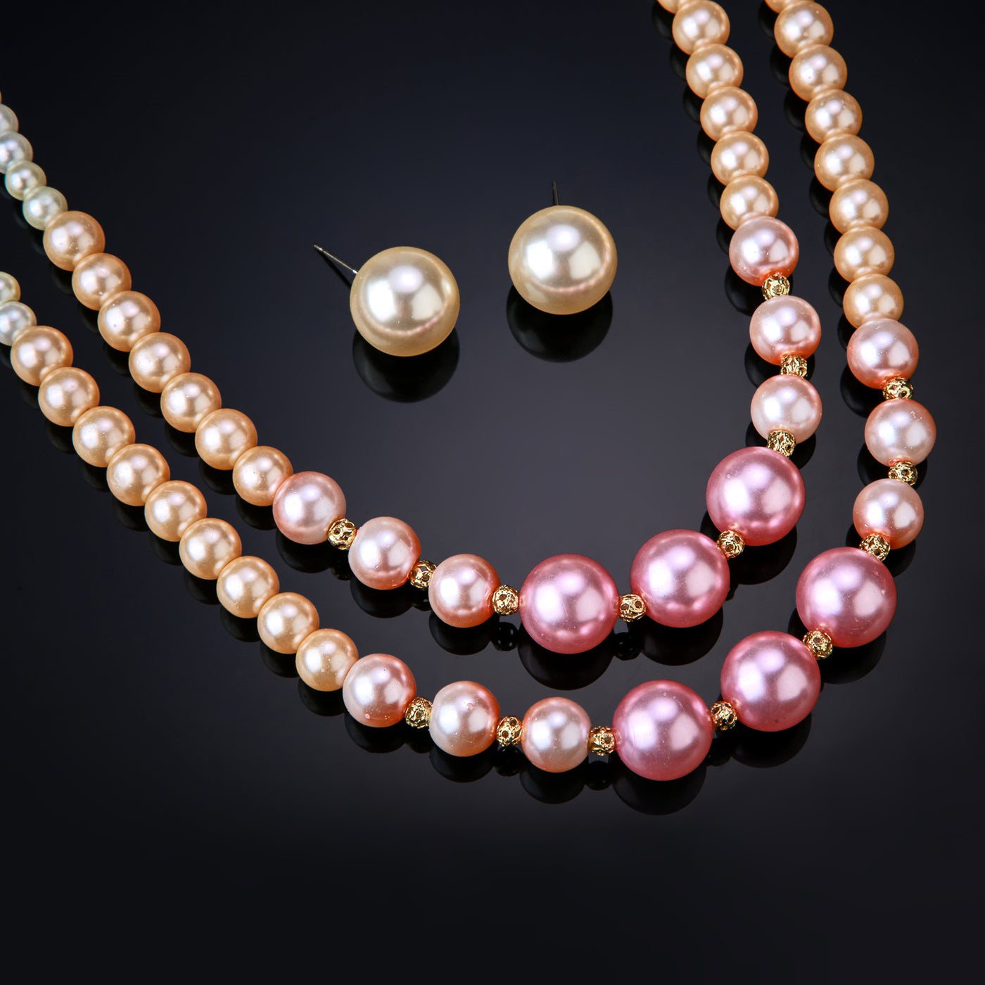 Estele Gold Plated Ravishing Double Line Pearl Necklace Set for Women