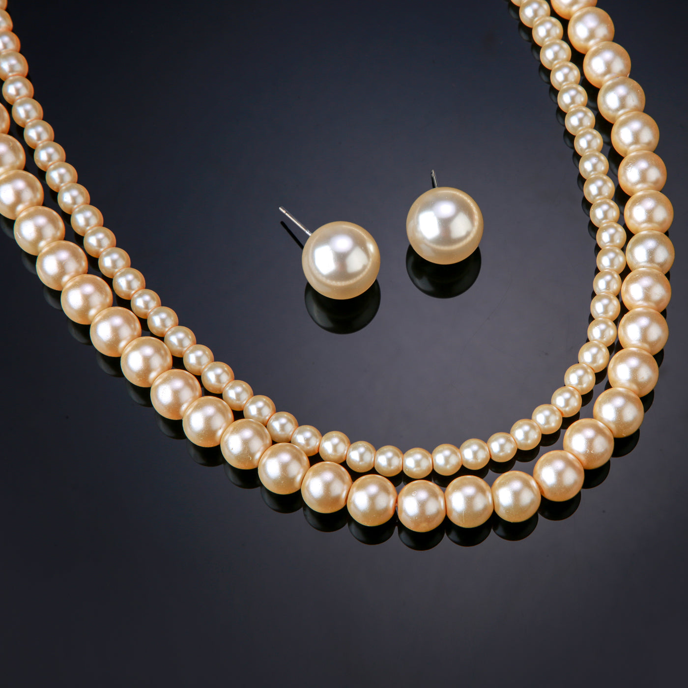 Estele Rhodium Plated Beautiful Double Line Pearl Necklace Set for Women