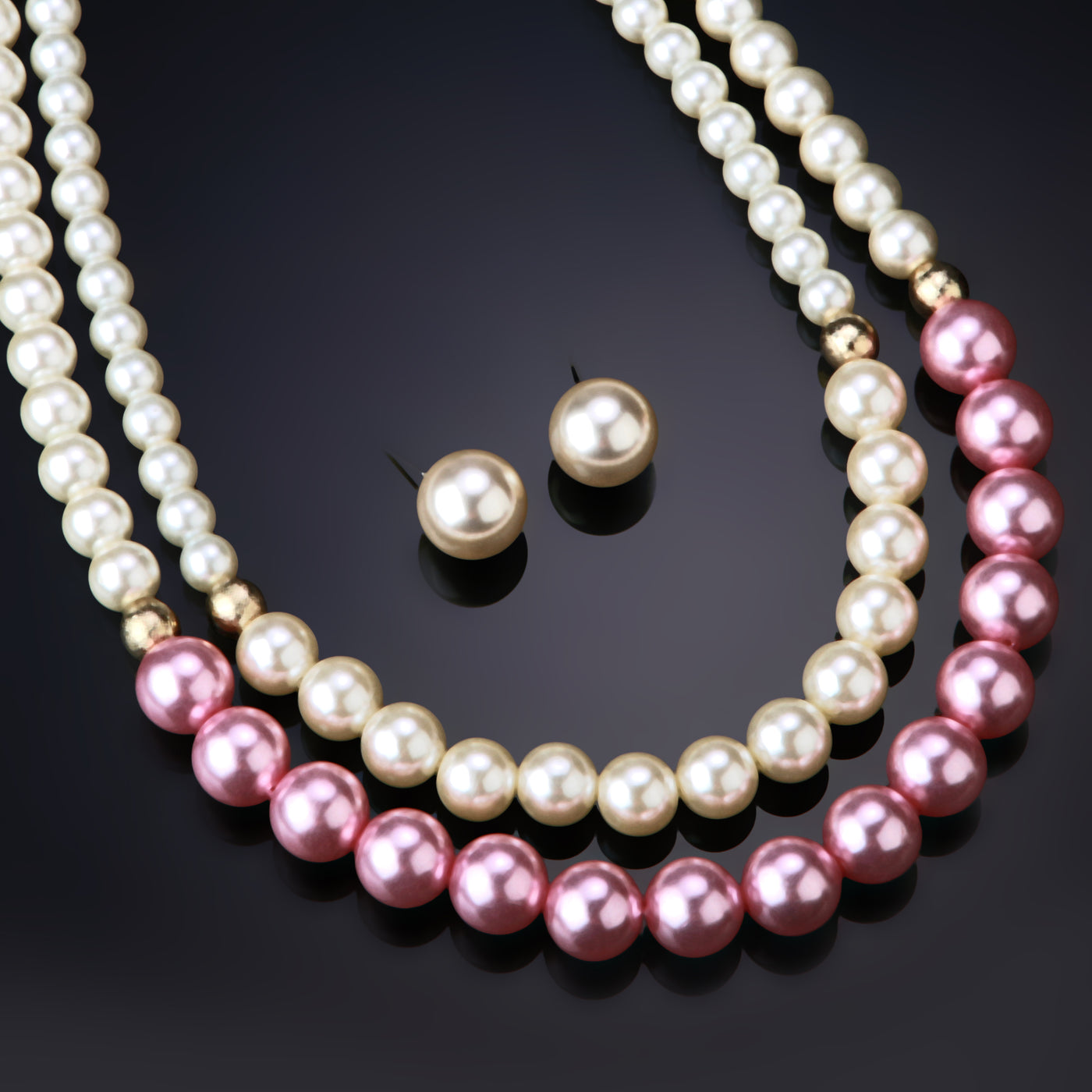 Estele Gold Plated Dazzling Double Line Pearl Necklace Set for Women