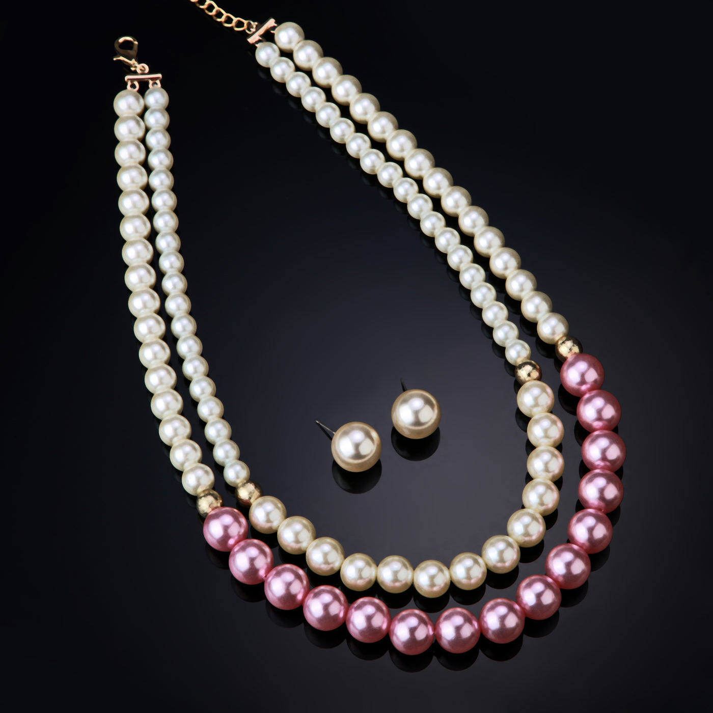 Estele Gold Plated Dazzling Double Line Pearl Necklace Set for Women