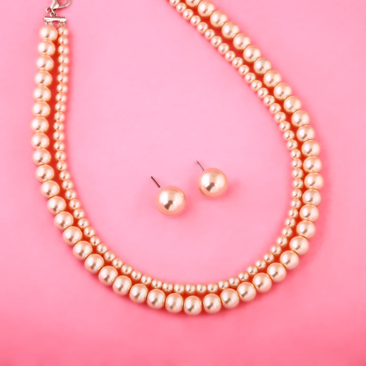Estele Rhodium Plated Beautiful Double Line Pearl Necklace Set for Women