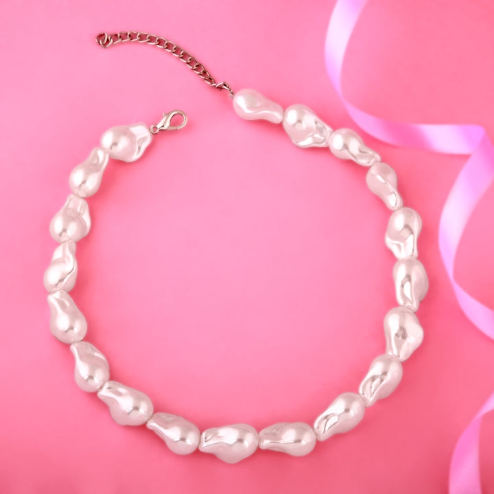 Estele Rhodium Plated Magnificent Pearl Necklace for Women