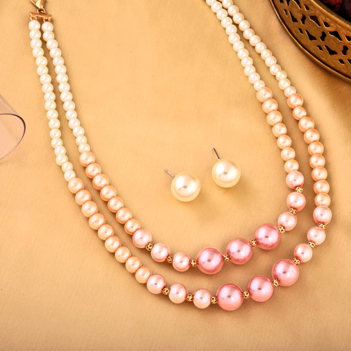 Estele Gold Plated Ravishing Double Line Pearl Necklace Set for Women